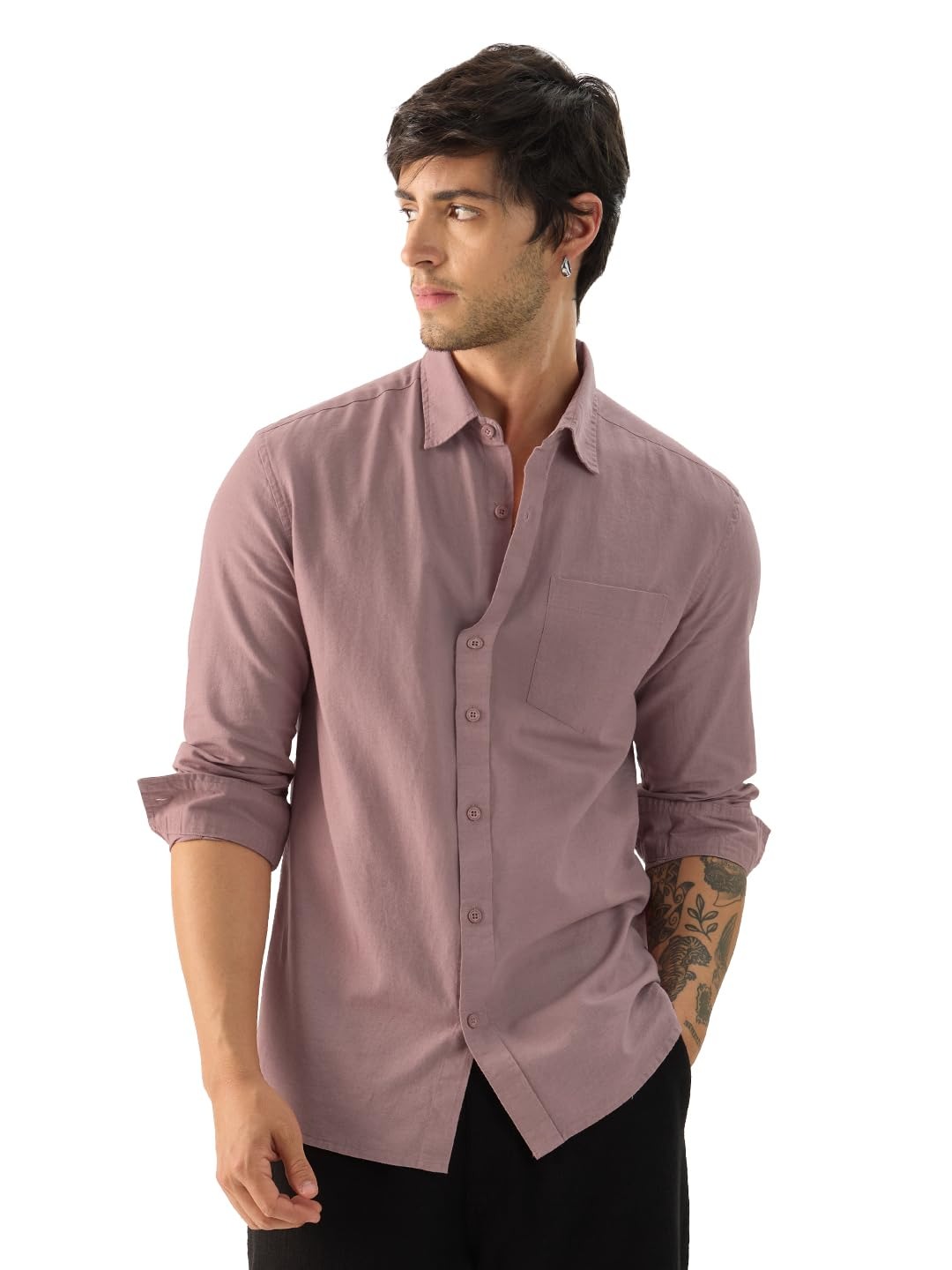 The Souled Store Bold Black Men and Boys Long Sleeve Collared Neck Buttoned Front Regular Fit Cotton Linen Shirts