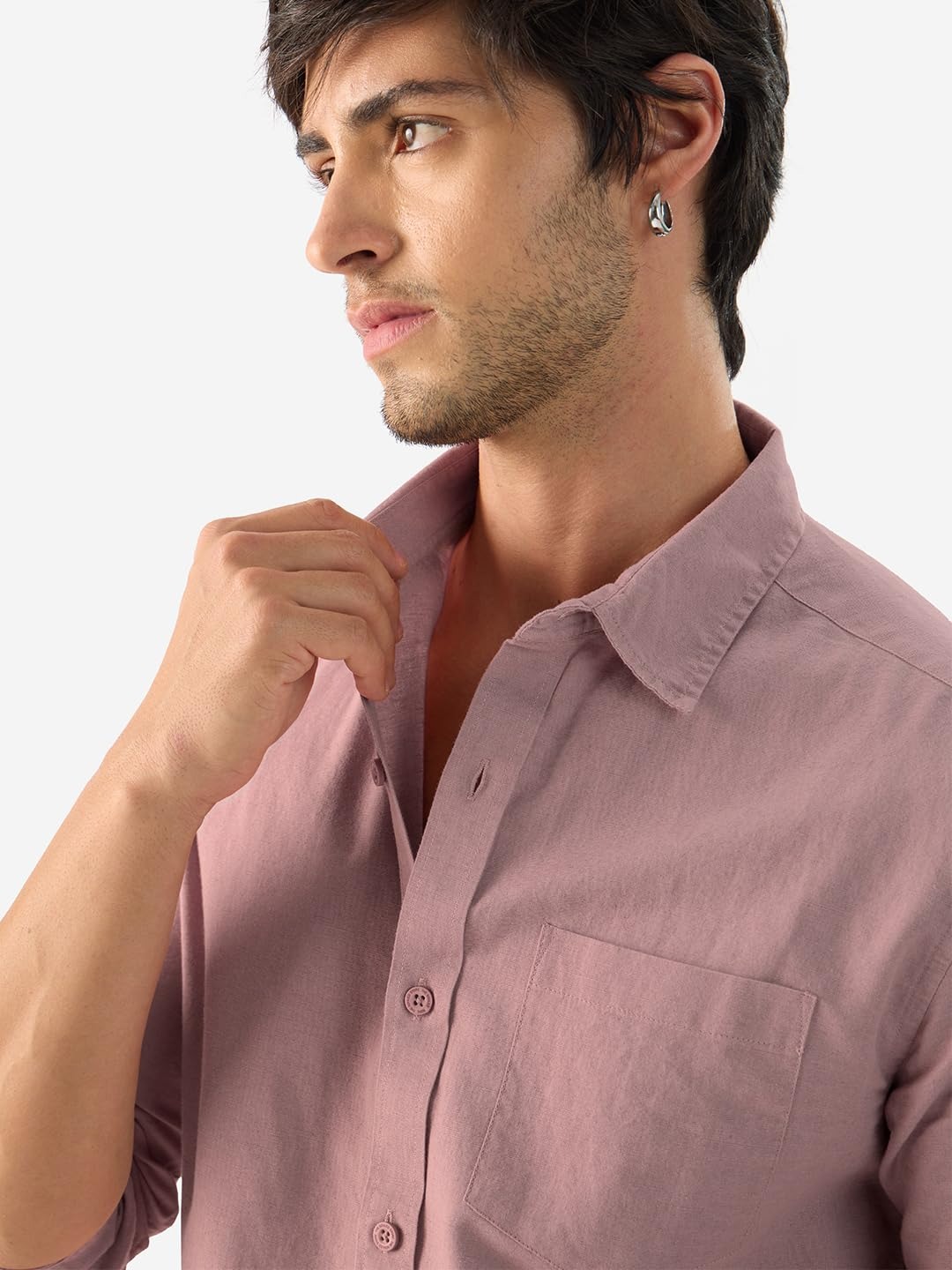 The Souled Store Bold Black Men and Boys Long Sleeve Collared Neck Buttoned Front Regular Fit Cotton Linen Shirts - Image 4