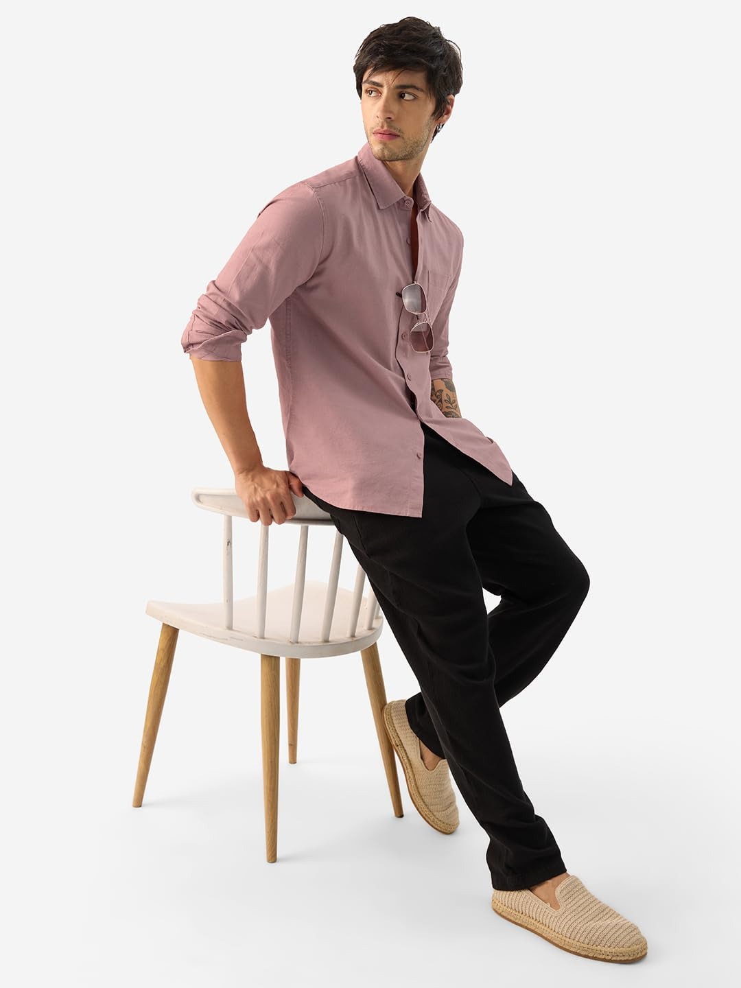 The Souled Store Bold Black Men and Boys Long Sleeve Collared Neck Buttoned Front Regular Fit Cotton Linen Shirts - Image 3